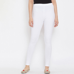 Women White Solid Ankle-Length Legging
