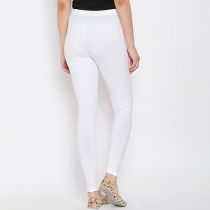 Women White Solid Ankle-Length Legging